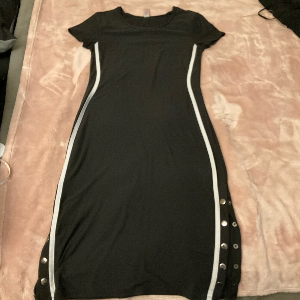 Elegant Black Dress with White Accents